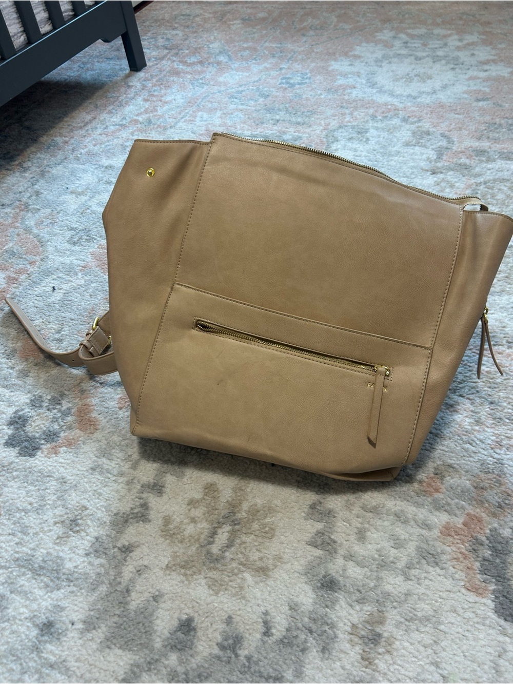 Fawn Design Tan Convertible Baby Bag with Front Zip Pocket
